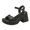 Fashion Fashion Large Size Thick Heel Sandals for Women 2025 Summer One-line Strap Out To Wear Height Raising Sandals