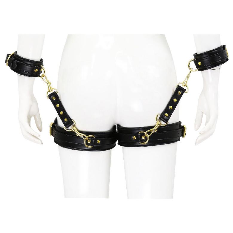 BDSM PU Leather Waist To Wrist Restraint Harness Set Adjustable Bondage Belt with Cuffs Slave Role Play Adult Sex Toy for Women
