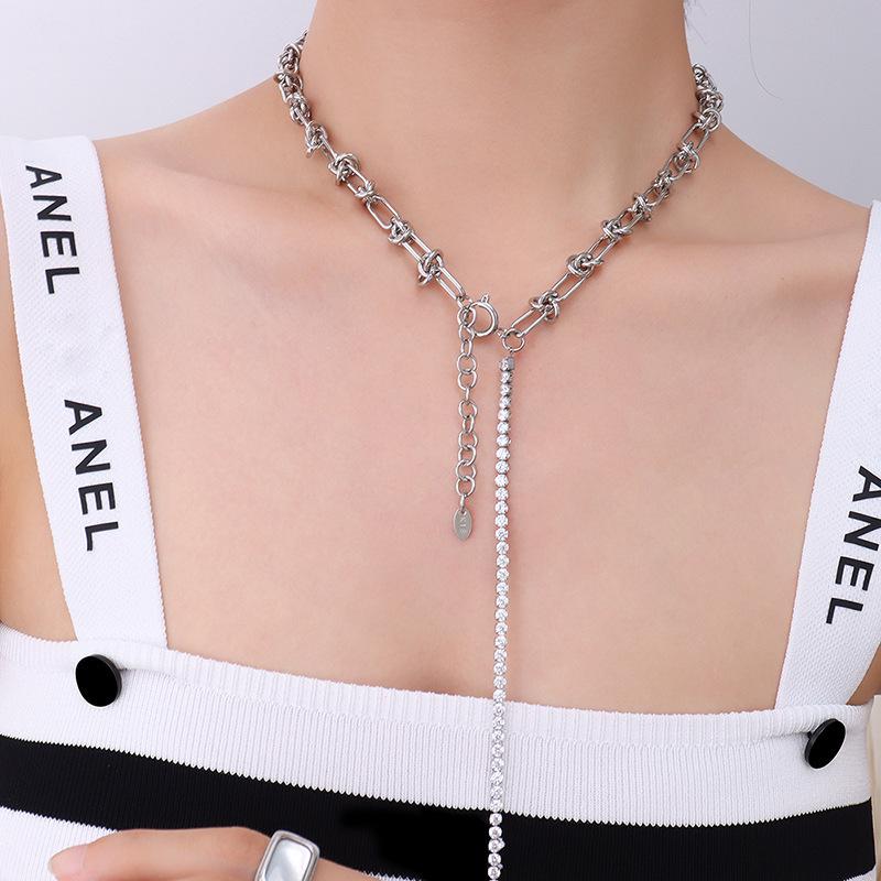 Spicy Girl Trend Patchwork Chain Tassel Zircon Choker: Cool European and American Collarbone Necklace P032