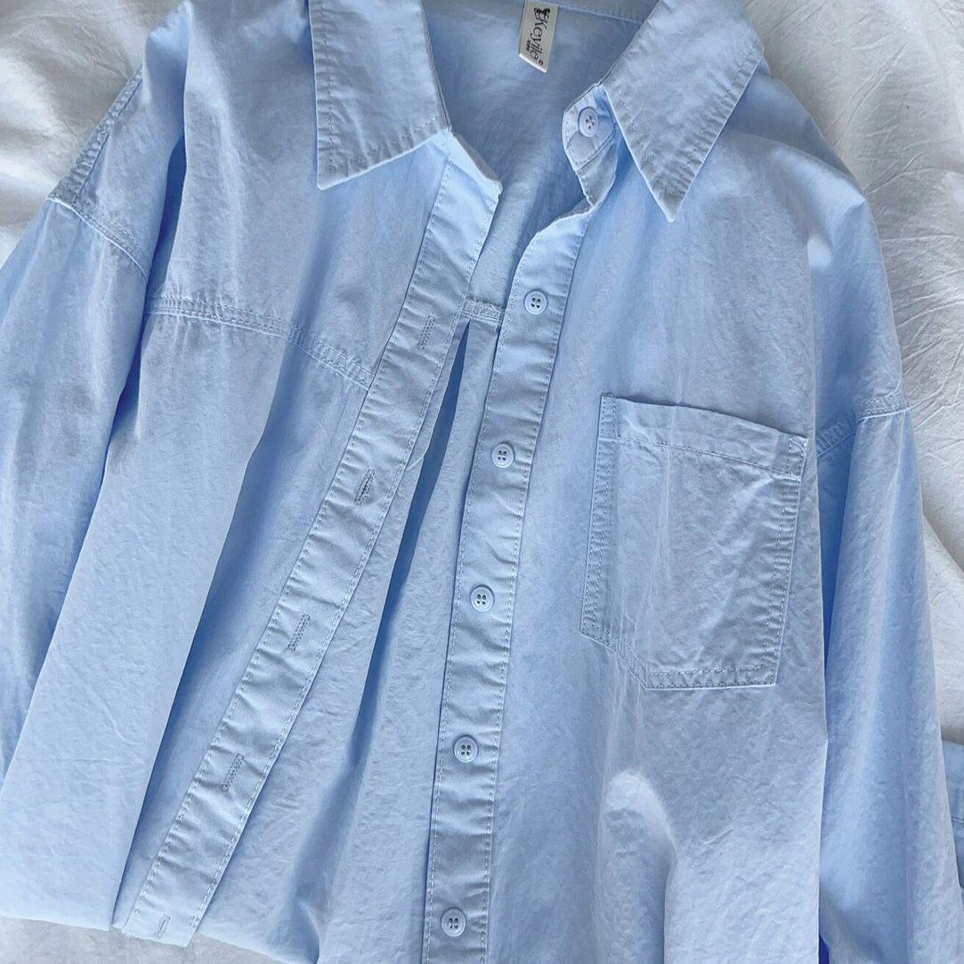 

Женская осенняя рубашка Dopamine с длинными рукавами из 100% хлопка – свободный, универсальный однотонный топ XL