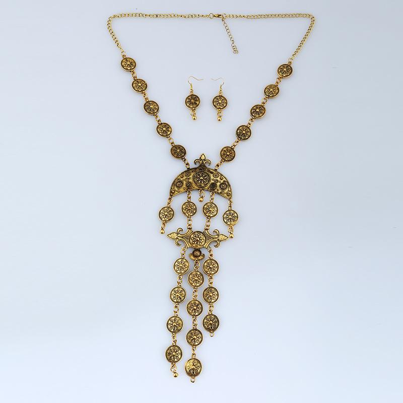 Luxury Temperament Pattern Coin Fringed Necklace Set