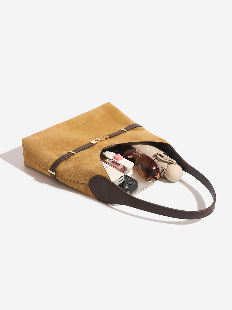 Vintage Suede Hobo Shoulder Bag - Large Capacity, Simple Design for Women