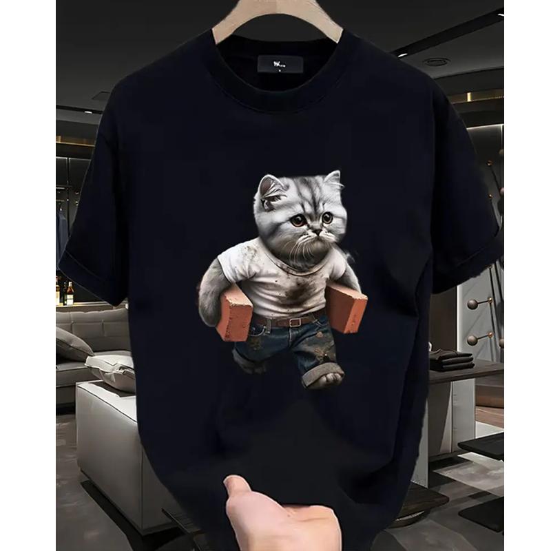 New Summer Men's Fashion T-shirt Personality Kitten Printed Men's T-shirt Top