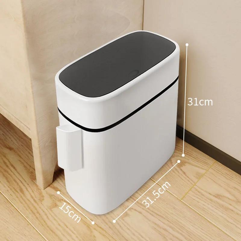 12L Smart Pressing Type Waste Bins Bathroom Parlor Kitchen Household Storage Bucket Toilet Waterproof Narrow Slot Trash Can