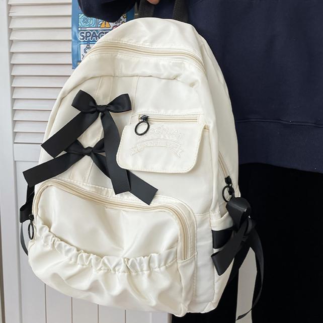 Cute contrasting butterfly bow pleated personalized student backpack 30x15x40cm белый 1598₽