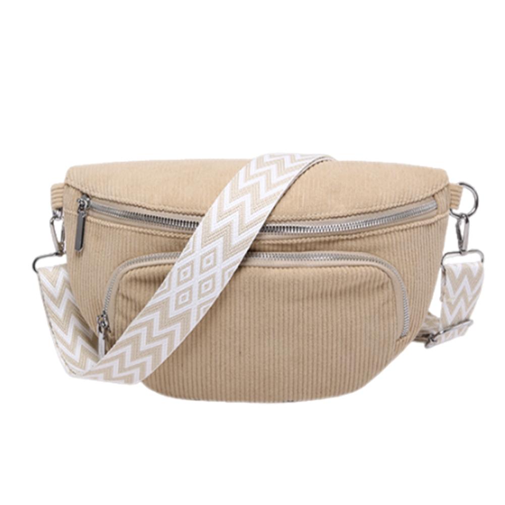 Corduroy Chest Bag Fashion Fanny Pack Wide Guitar Strap Stylish Crossbody Bag Multi-pockets Casual Waist Bag Casual Sports Bag
