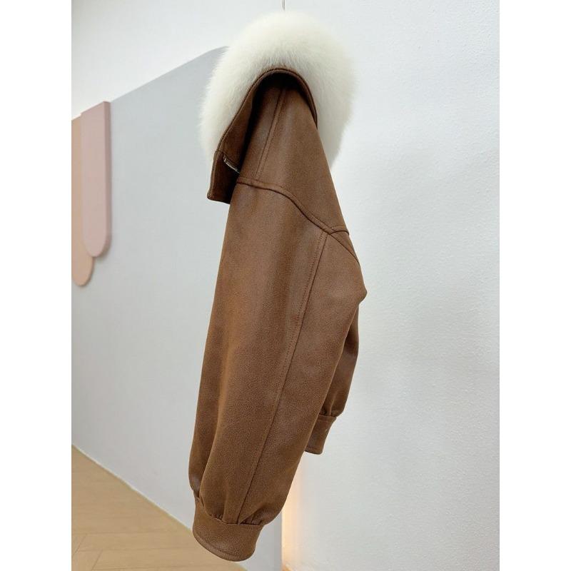 Fashion Faux Fox Fur Loose  Biker Jacket Women Coat Winter Outerwear