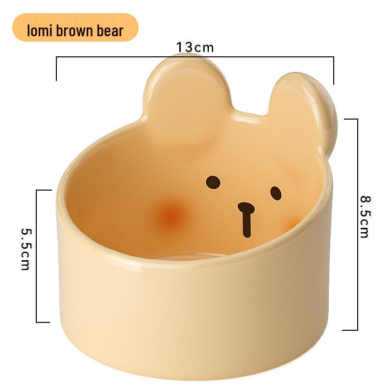Cute Blush Bear Ceramic Pet Bowl - Slanted Large Diameter Bowl for Cats and Dogs