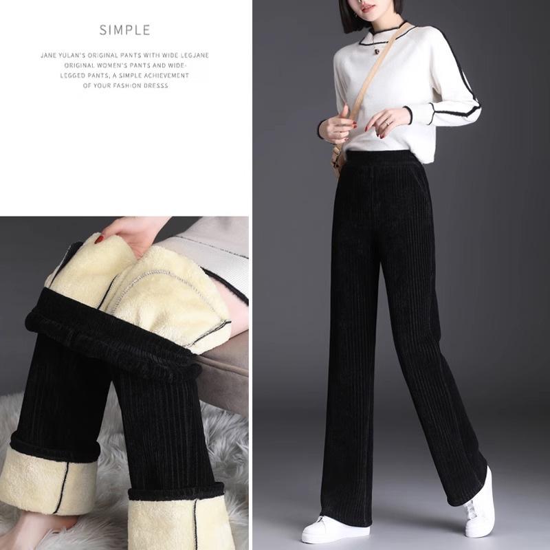 Women's Chenille Wide-Leg Corduroy Pants, Fleece-Lined Lambswool, Autumn/Winter 2023 Collection