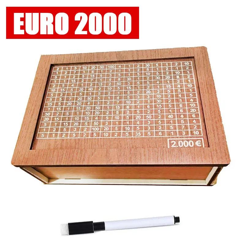Euro Dollar Saving Money Box Handmade Wooden Cash Vault Piggy Bank with Money Goals Numbers for Kids Adults Gifts