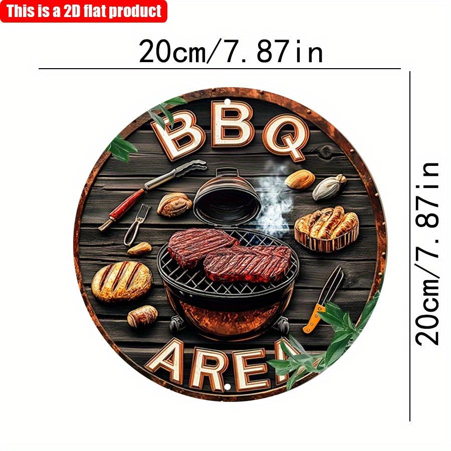 

2D плоские 20*20 см 1 шт. Винтажная зона барбекю с узорами для мяса на гриле и инструментов для барбекю, круглые вывески, отлично подходят для бара, стойки для барбекю, заднего двора, пикника в винтажном стиле 20*20cm