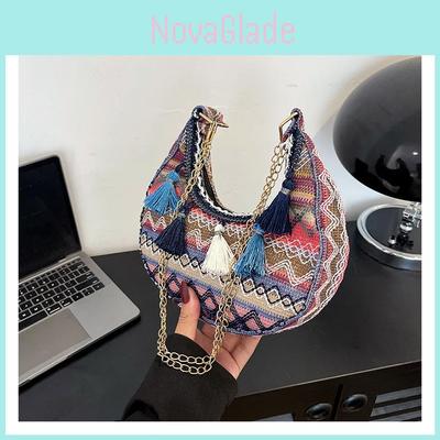 Fashion Ethnic Style Crescent Bag With Tassels And Chain For Daily Women