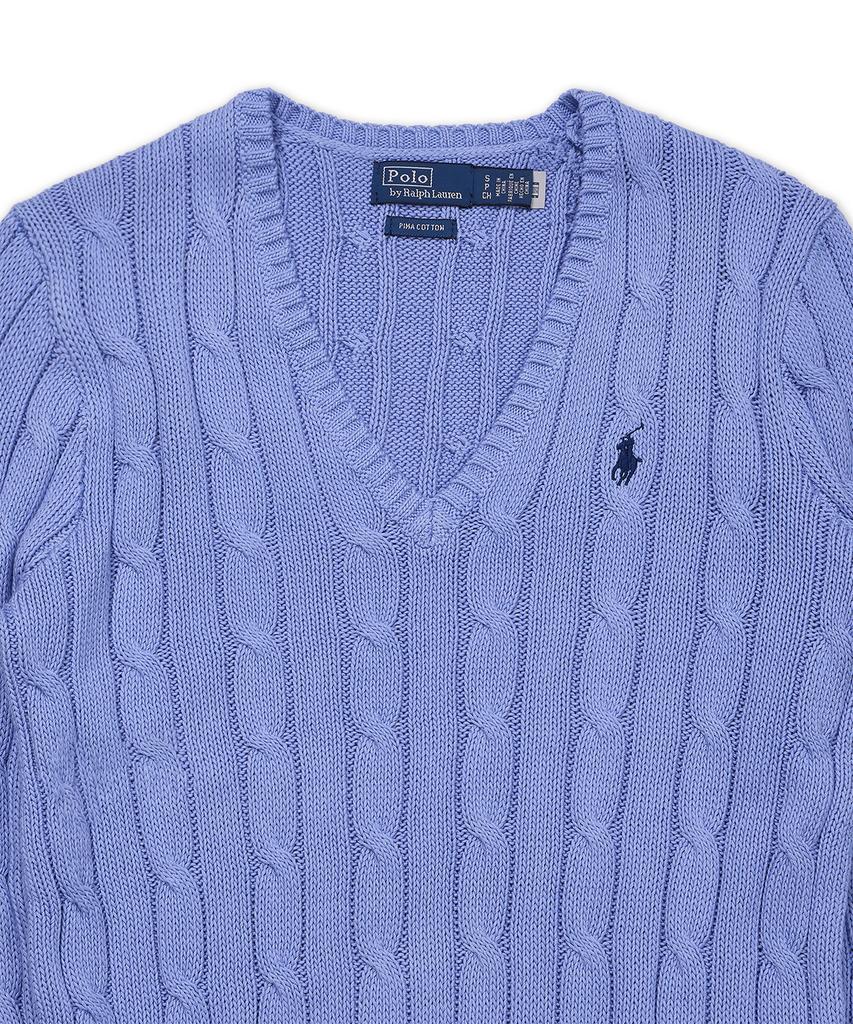 POLO RALPH LAUREN Cable Knit Cotton V-Neck Sweater - Blue