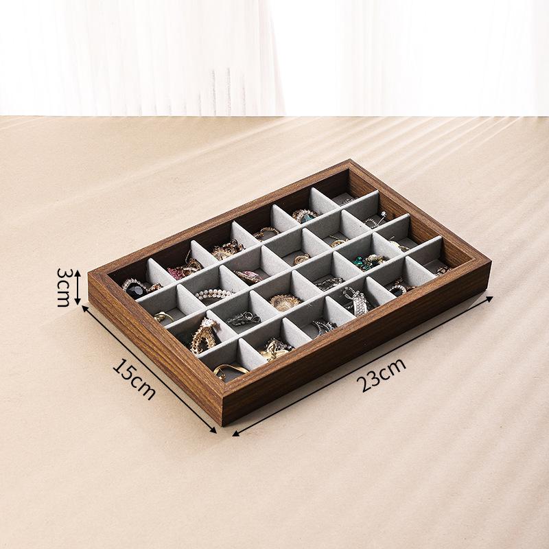 Shopping Mall Counter Jewelry Tray Display Walnut Box Flannel Jewelry Storage Large Capacity Ring Necklace Display Tray