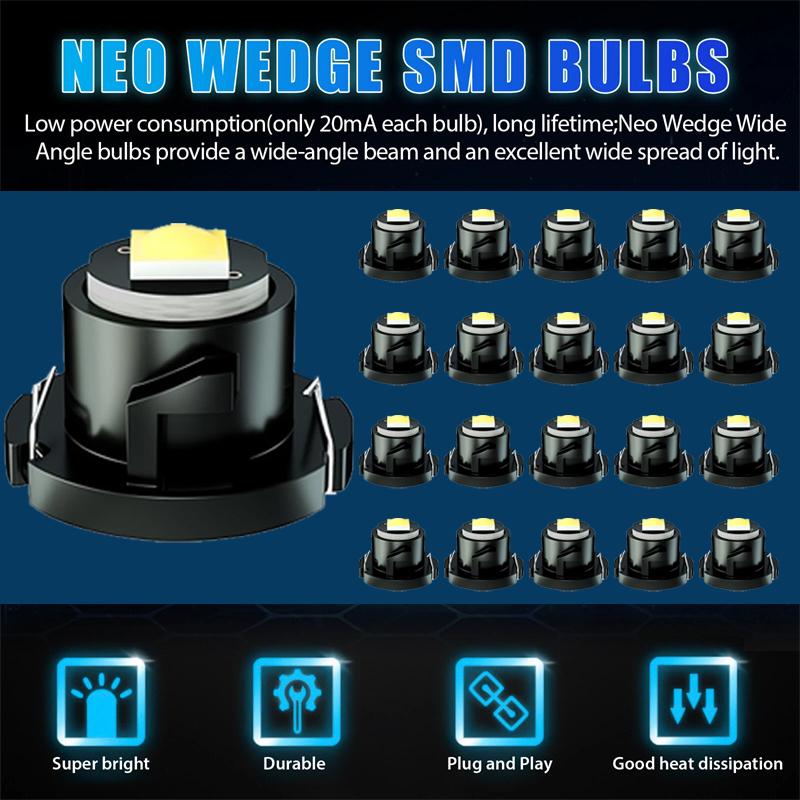 20Pcs Car Led Instrument Lights T4 T4.2 Led Super Bright Auto Panel Gauge Speedo Dash Lamps Dashboard Cluster Bulbs 12V