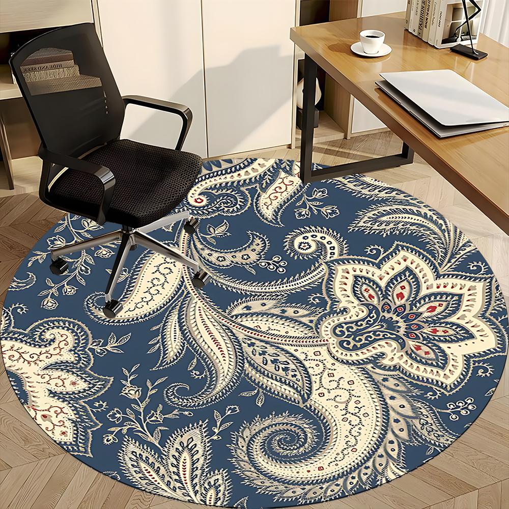1pc Paisley Motif Office Round Area Rug, Indoor Mat Suitable ForOffice, Under Office Chairs Bedroom Living Room Home Decor, Room Deco 003