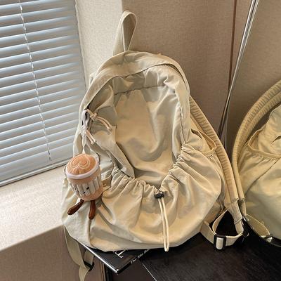 Mochila Casual Feminina Grande Capaci Moda Júnior Ensino Médio Estudante Plissado Mochila Escolar Bolsa de Pano Mochila de Viagem Coreana