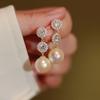 New Design Sweet Rhinestone Flower Stud Earrings For Women Elegant Imitation Pearl Crystal Zircon Earring Korean Party Zircon
