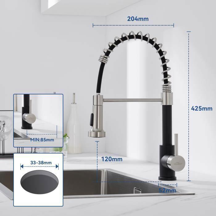 Robinet Mitigeur De Cuisine Oreks, Noir Mat, Rotatif 360°, Pour évier Ou Lavabo