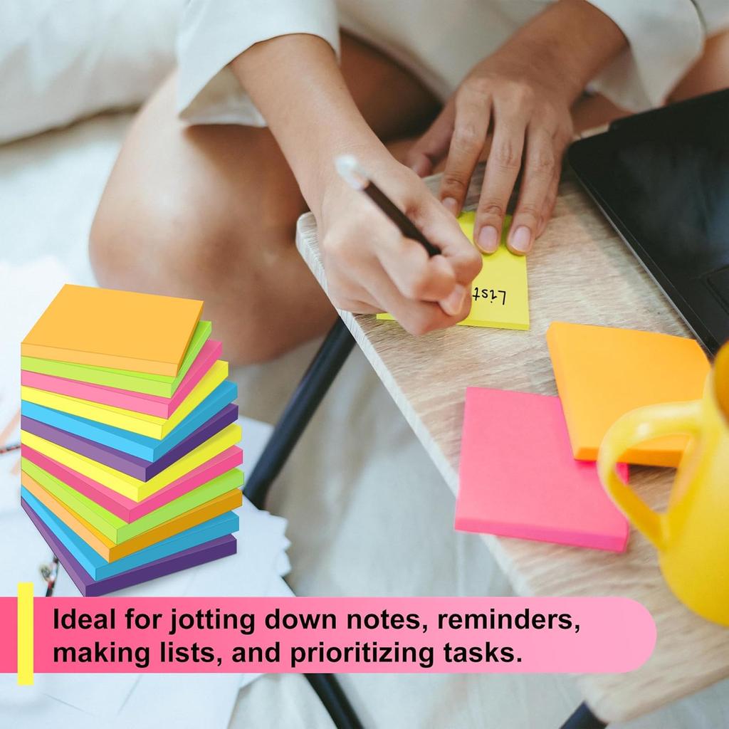 OHOME Sticky Notes - 12 Pads, 3”x3” - Colorful Self-Stick Post Notes Bulk - Office Desk Accessories | Teacher Classroom Must Haves,Aesthetic