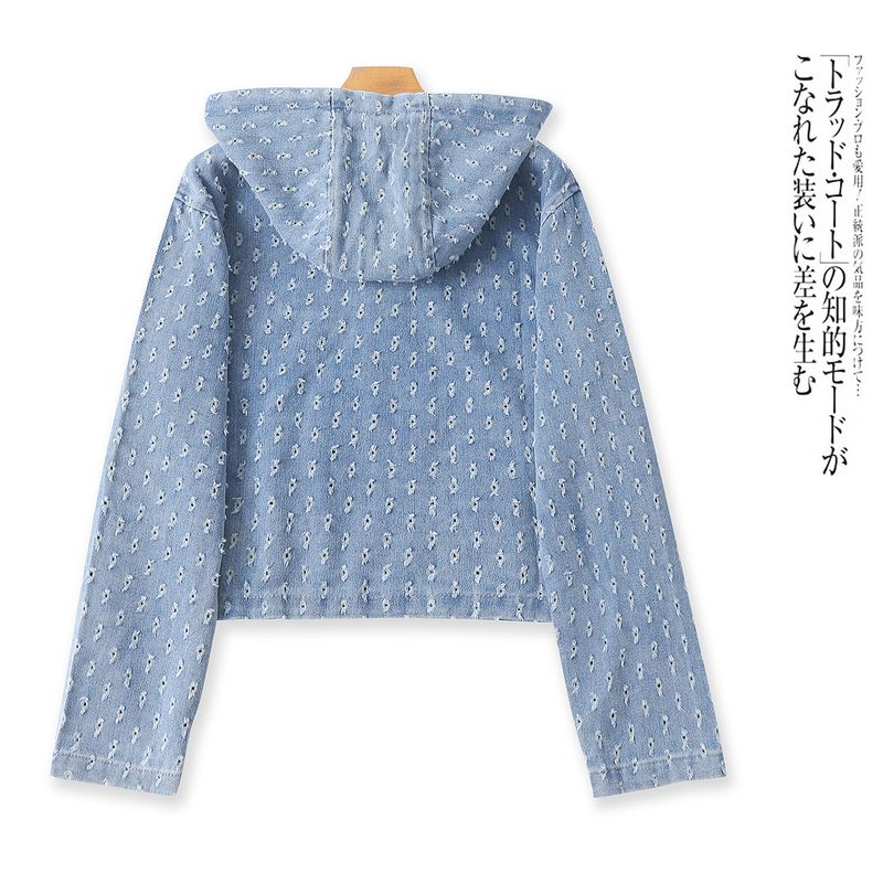 Ripped Jeans Outerwear Autumn New Foreign Trade Women clothes Hooded Collar Zip-up Pullover Long sleeve Leisure Top 32252
