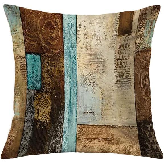 Brown Decorative Throw Pillow Covers 18x18 Set of 4 Teal Pillow Cover Modern Geometry Abstract Art Decorative Pillows for Living Room Bedroom Sofa