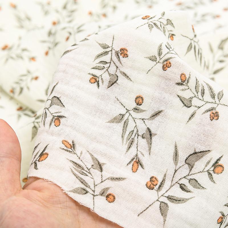 135x50/500CM Green Leaves Printed Pure Cotton Double-layer Crepe Fabric For Pajamas, Home Wear,Handmade DIY Fabric TJ21772