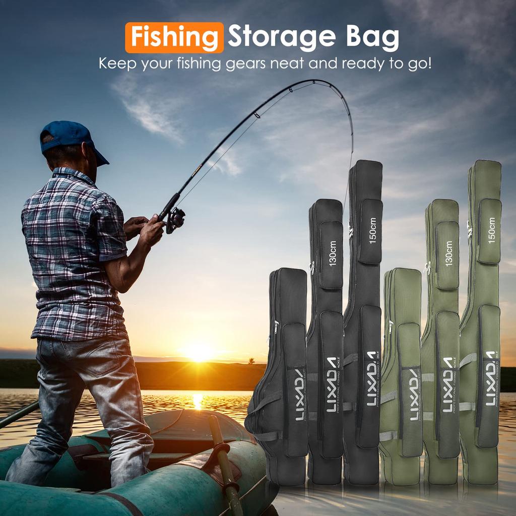 Lixada 130cm Portable Foldable Fishing Rod Case, Fishing Rod and Reel Storage Bag, Fishing Gear Organizer, Rod Case