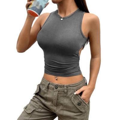 Sexy Damen Frühling und Sommer Einfarbig Eng Anliegende Kurze Ärmellose West-Tops