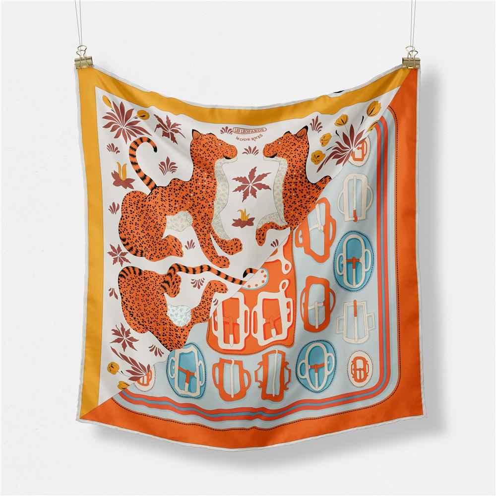 53cm Brand Square Scarf Women Design Horse Luxury Silk Scarf Bandana Headband Fashion Hijab Neckerchief For Ladies 2024 New