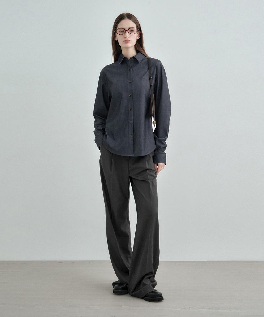 MONGDOL Single-Pleat Wide Slacks Charcoal Mdpt025Charcoal