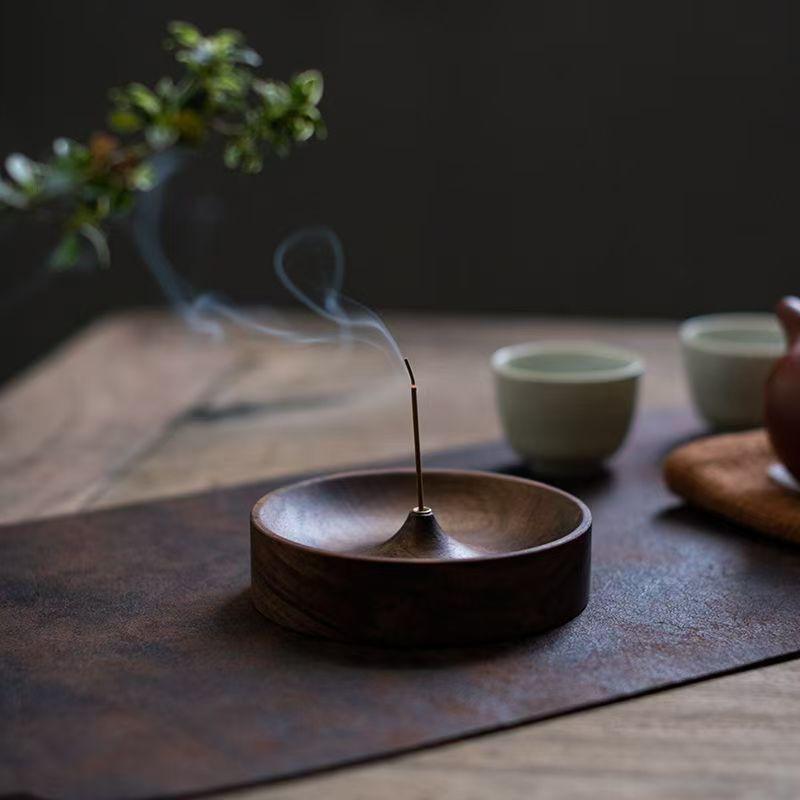 1Pcs Solid Wood Handmade Incense Holder, Natural Grain for Meditation Home Decor Spiritual Holiday Gift