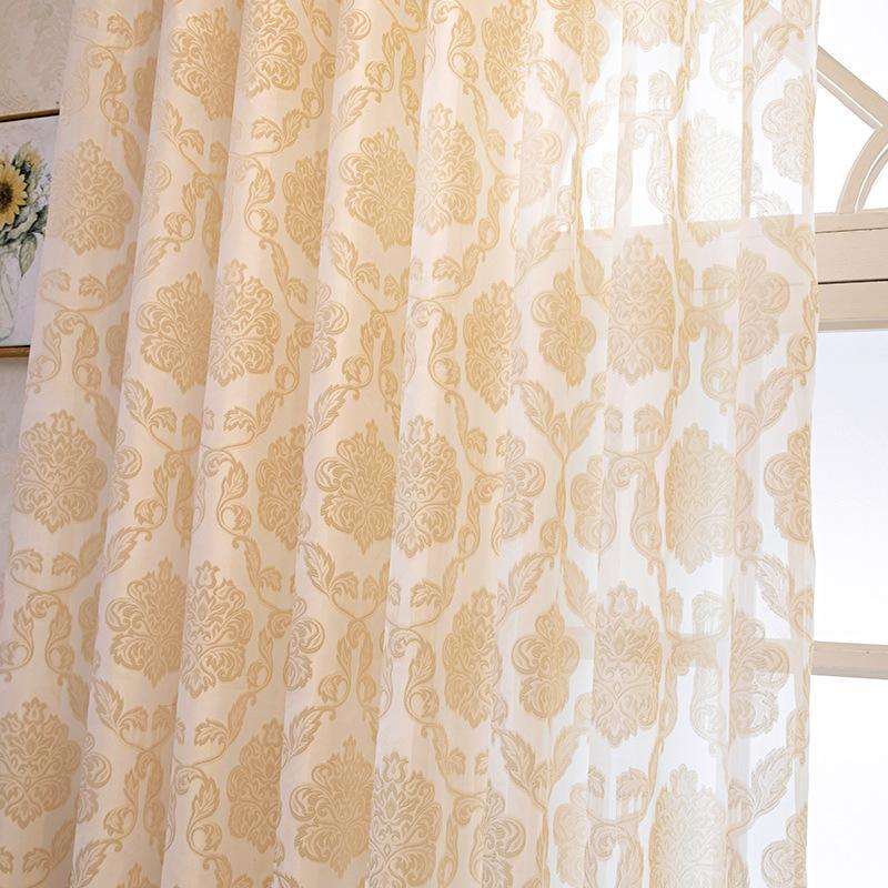 1pc Golden Jacquard Window Sheer Curtain, Window Treatment for Living Room Bedroom Balcony Home Decor