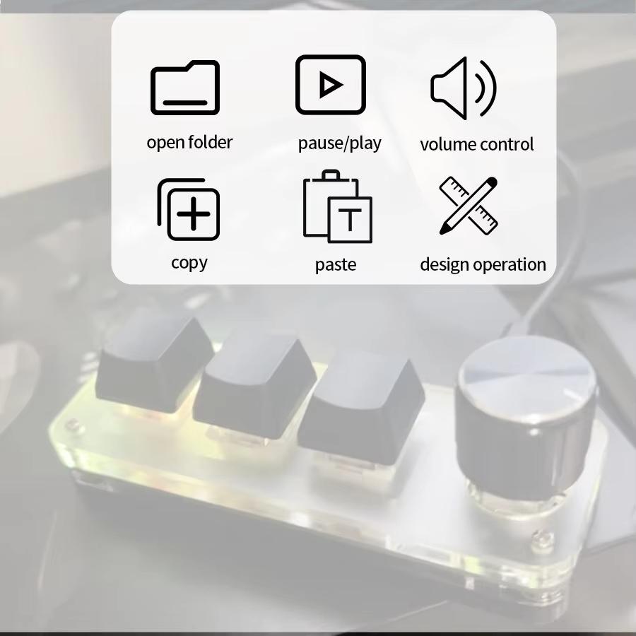 Mini Macro Mechanical Keyboard RGB Gaming Custom Programming Knob USB Keypads Red Switch 3 Keys For Photoshop