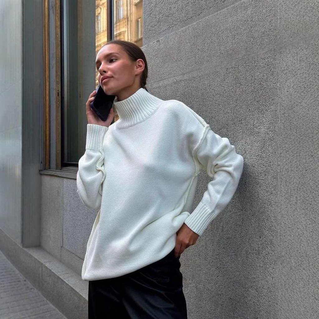 Autumn Winter Women's Solid Color Knitted Turtleneck Sweater Female Warm FashionThick Loose Casual Pullovers