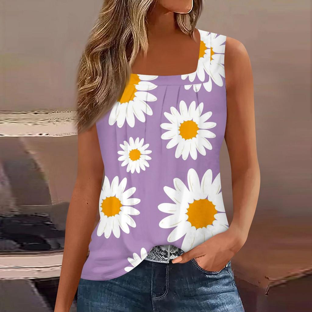 Maiouri de damă plisate cu gât pătrat, cămăși de vară pentru femei, casual, fără mâneci, cu croială lejeră, topuri la modă, bluză
