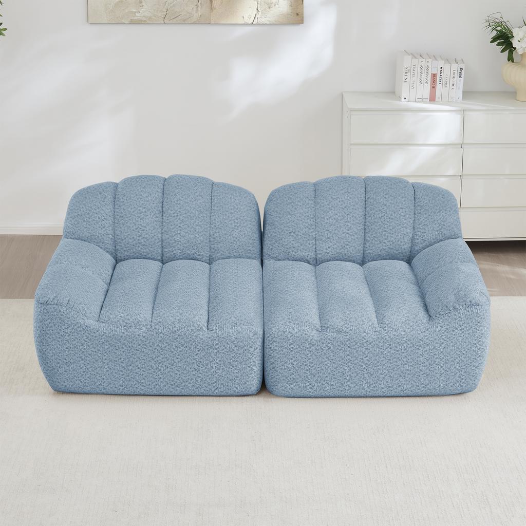 2-Sitzer Modulares Knochenloses Sofa, Muschelform, Tiefe Sitzkissen, Sofa für Wohnzimmer & Wohnung, Keine Montage Erforderlich, Blau