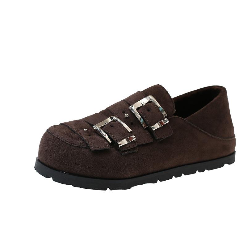 

2025 новые туфли на танкетке с увеличением внутренней высоты на 3 см, повседневные туфли с ретро-пряжкой, женские модные универсальные удобные хлопковые туфли 40