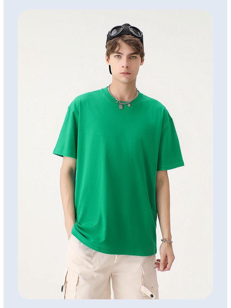 Męski T-shirt z ciężkiej bawełny 230g z opuszczonymi ramionami - Jednolity kolor, Luźny krój, Krótki rękaw, Wysoka jakość