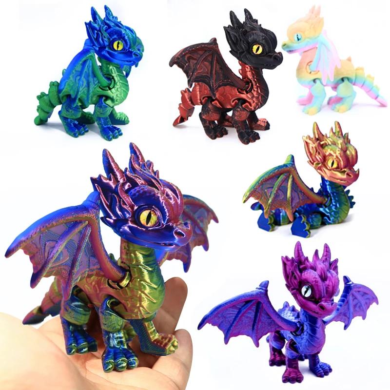 3d Printed Dragon,Fidget Dragons Toy Figurines, Animal Joint Activity Models Desktop Ornaments Simulation Model Figurines Gifts