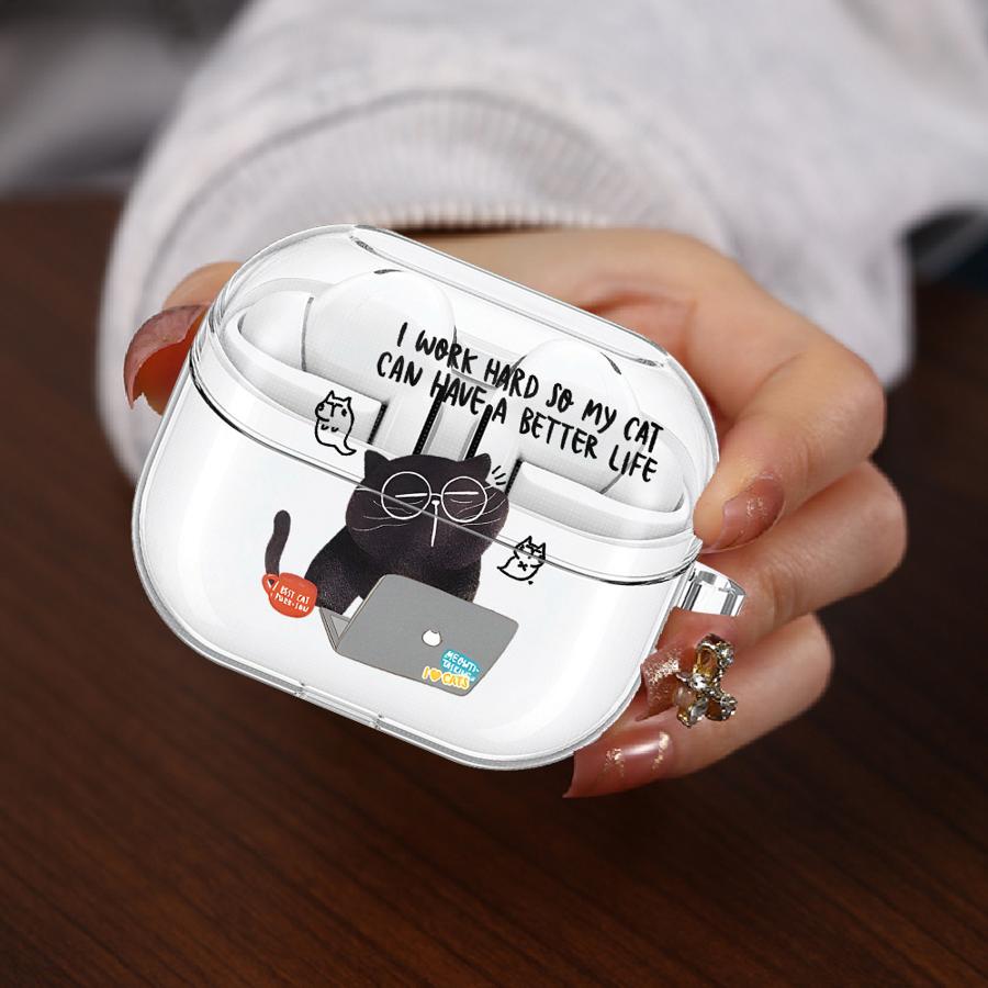 

Clear Earphone Cases Cover With Hook Case For Samsung Galaxy Buds 2Pro Live 3 FE 4Pro 2 3Pro 4 Pro Cartoon Working Cat Buds Pro