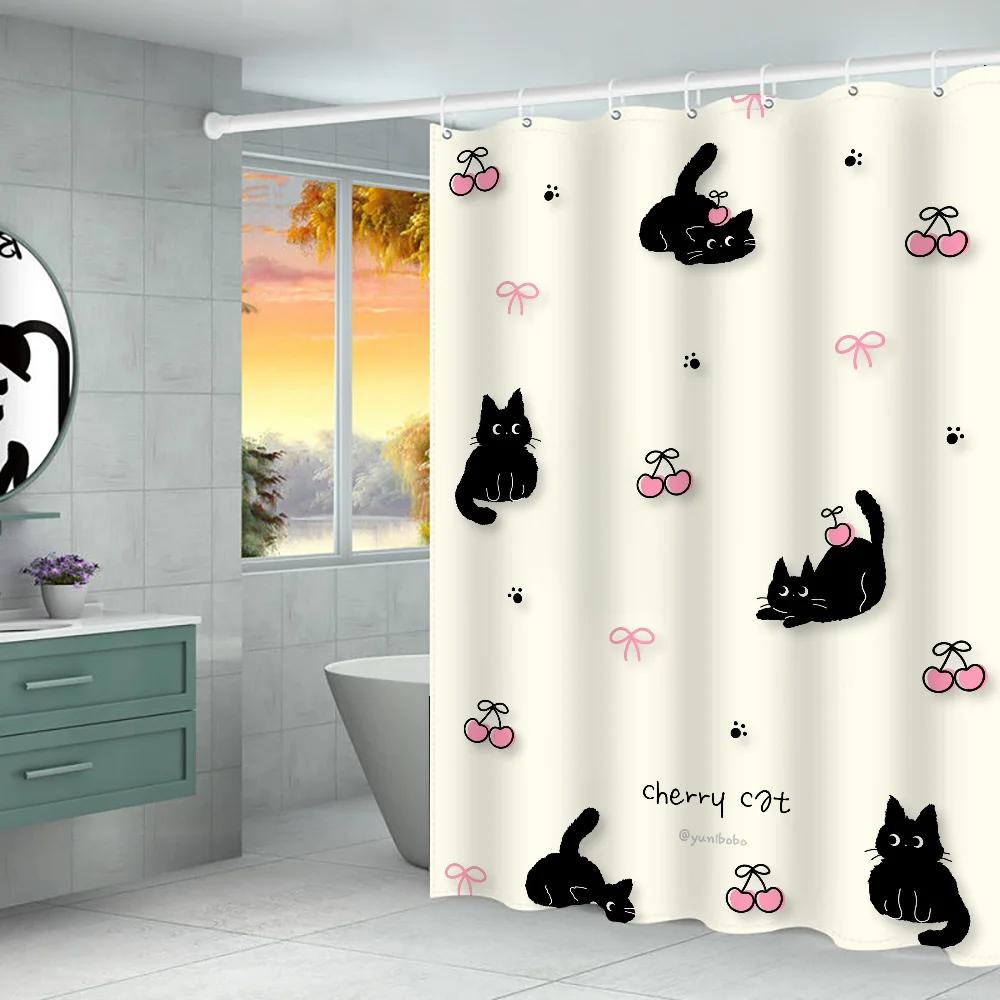 Bathroom Shower Curtain Bathroom Curtain Cat Curtains for Bedrooms Folding Partition Accessories Waterproof Fabric Things the