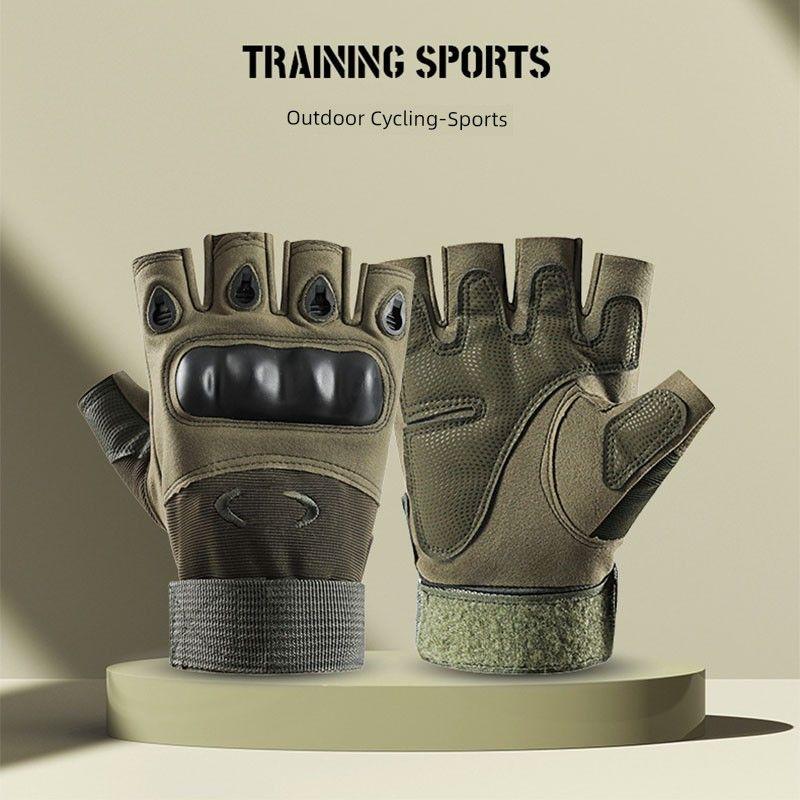 

Tactical Gloves Half Finger Special Forces Shatter-resistant Non-Slip Military Fans Riding Motorcycle Training Fighting Fitness Carbon Fiber Men Armor half finger-Army Green L