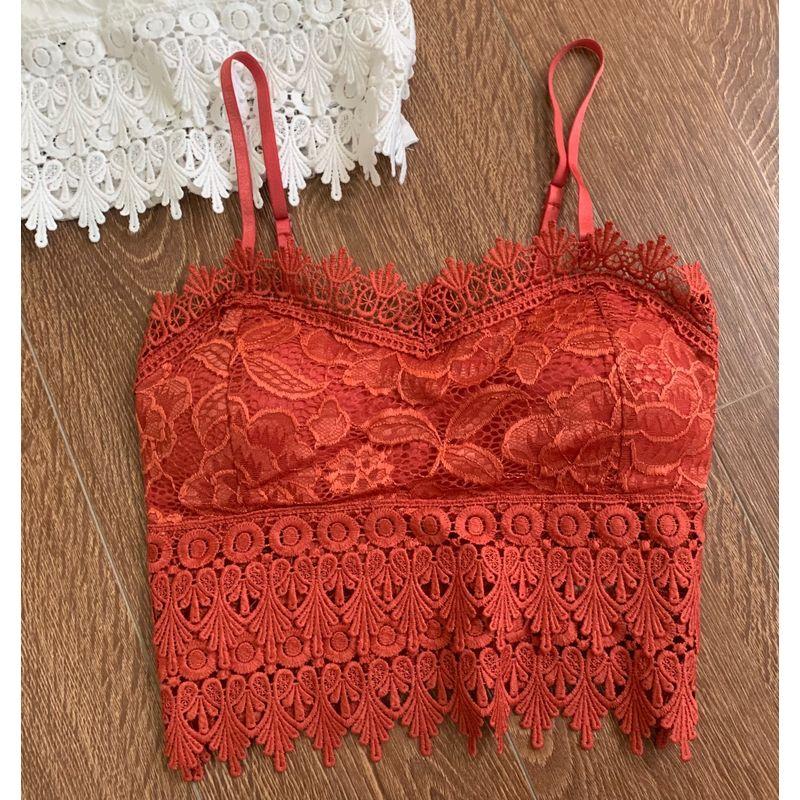 

Экспорт Одинарная Встроенная Нагрудная Подушка Водорастворимое Кружево Ажурный Короткий Приталенный Топ на Бретелях C899 Caramel Brown M