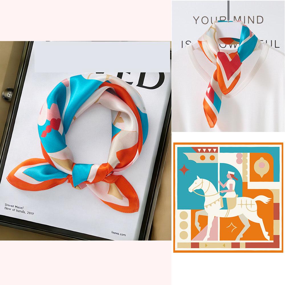 53x53cm 100% Mulberry Silk Scarf Luxury Square Hair Bandana Elegant Head Wrap Neckerchief Sunscreen Shawl for Women