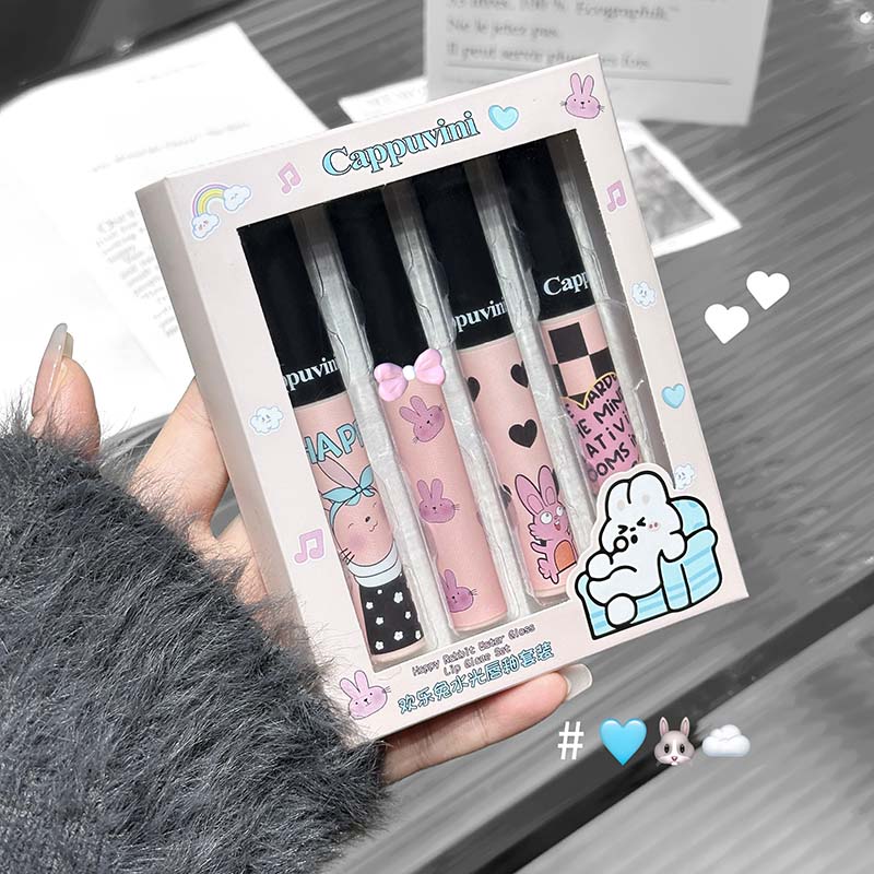 Cappuvini Happy Rabbit Water Gloss Lip Glaze Set(01+02+03+04)