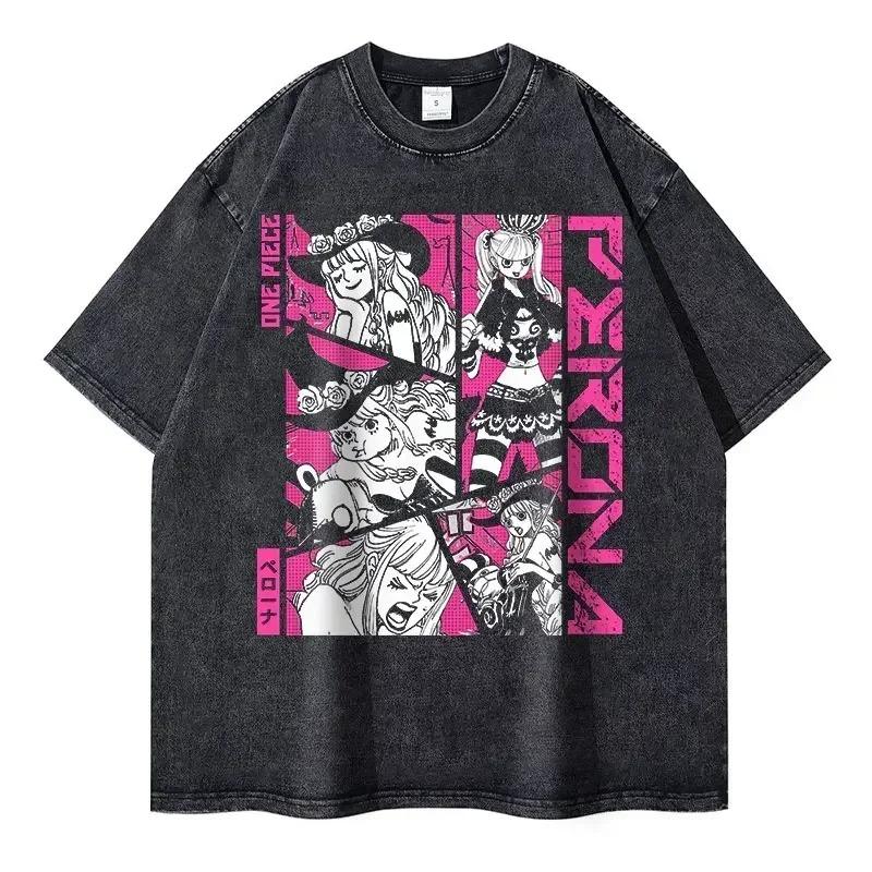 One Piece Washed T-shirt Men Women Streetwear Oversized Y2K Cotton High Quality L-Luffy Manga Tops Tees 100% Cotton Female Male Clothing