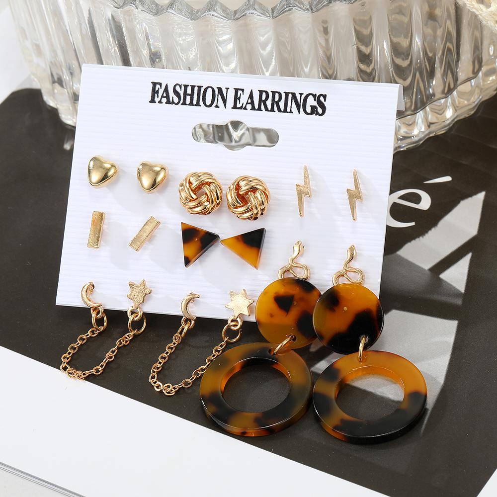 Fashion Hoop Earrings Set for Women Elegant Geometric Round Zircon Stud Earrings Trendy Jewelry
