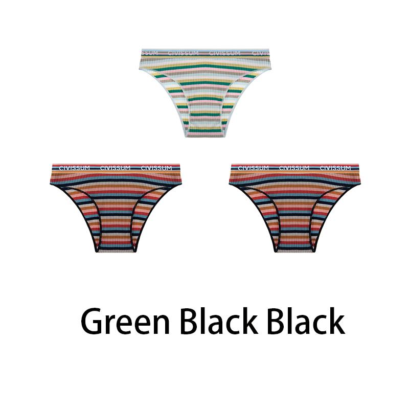 

3PCS/Set Women Cotton Half Hip Panties Female Low Waist Underwear Sexy Colorful Rainbow Striped Lingerie Girls Cute Briefs NK606 M 40-50KG&Set