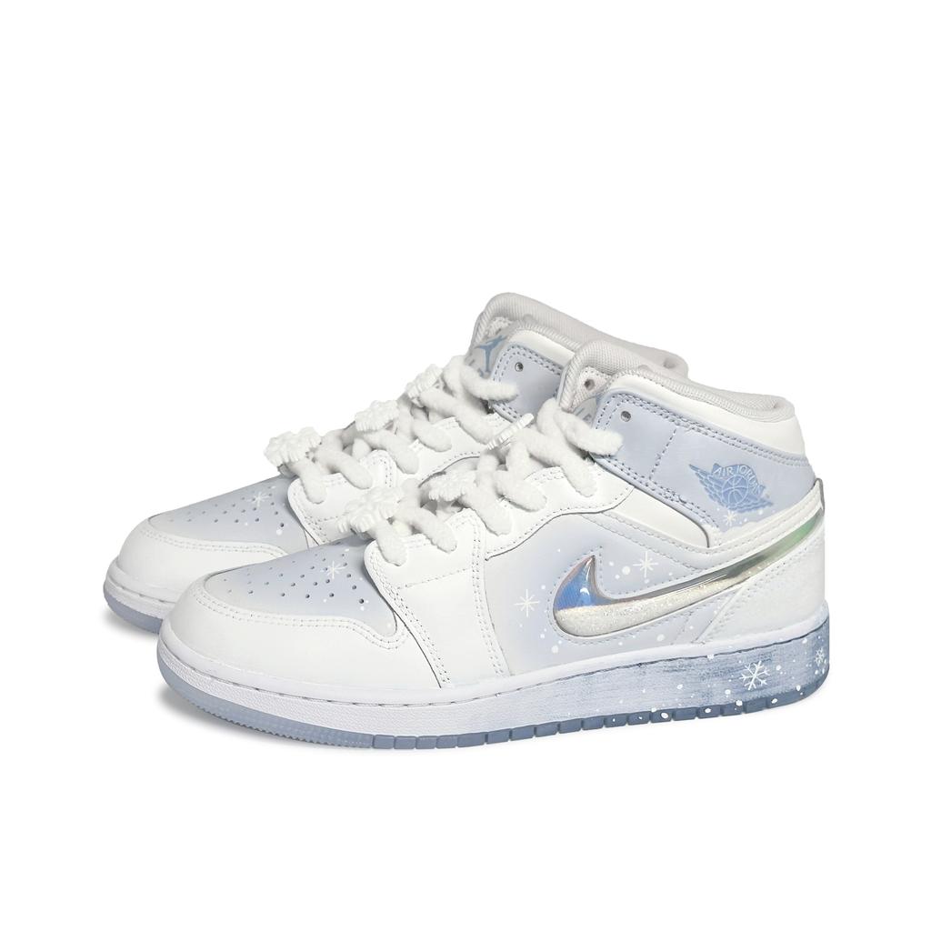 Jordan Air Jordan 1 Mid top Vintage Basketball Shoes GS Blue White FQ9117-400(Team186-)